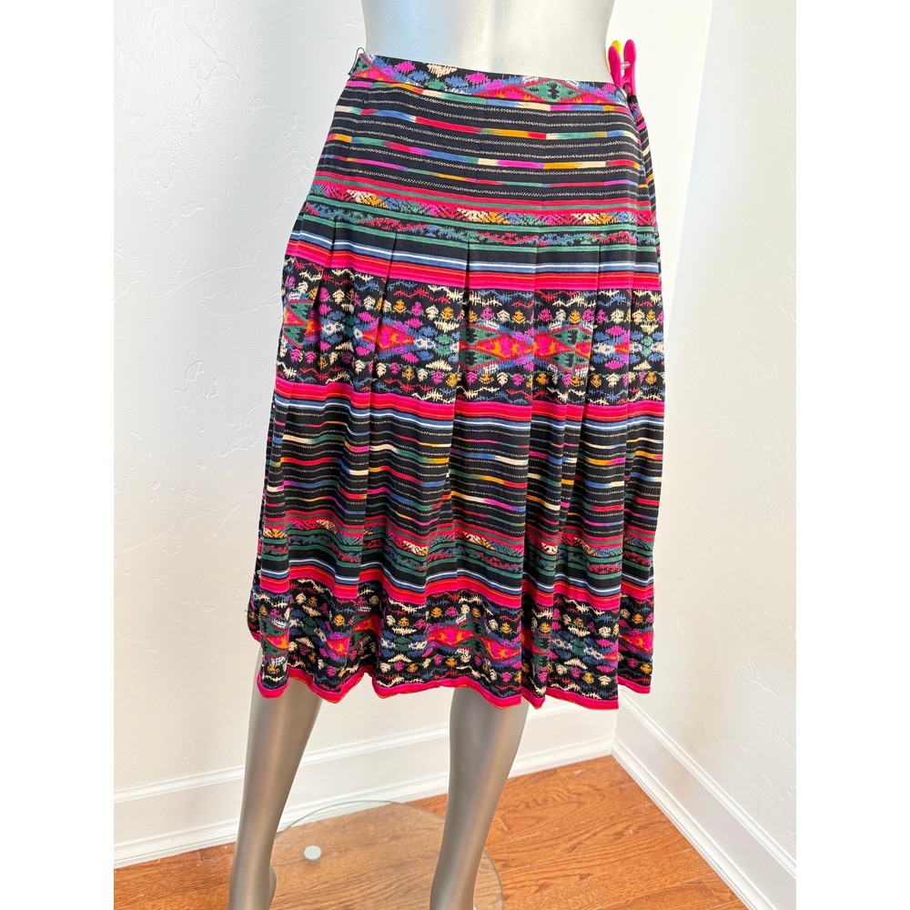 Kio Jerssey Vintage Wool Pleated Midi Skirt Boho Southwestern Tribal Print